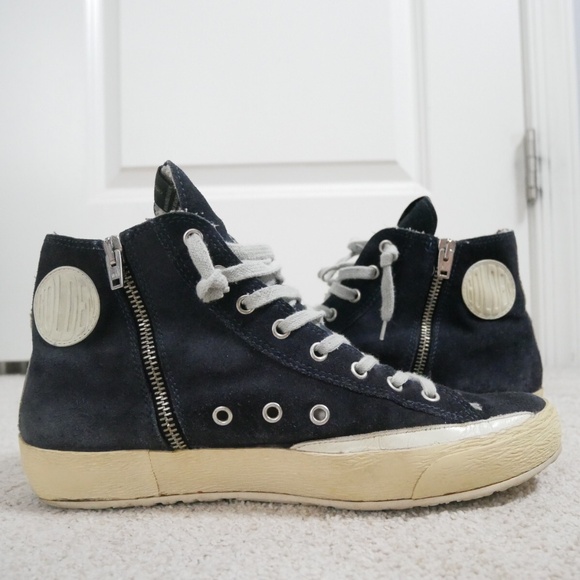 Golden Goose GGDB men's Francy hi-top sneaker Blue suede - Picture 3 of 9